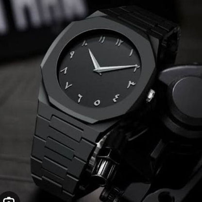 Aura Quartz Watch Black Lightweight Design Arabic Dial Black Aura Arabic Watch For Men Trendy Fiber Plastic Timepiece With Arabic Numerals