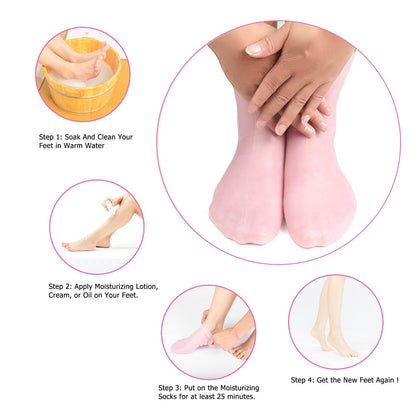 Moisturizing Socks, Long Silicone Socks, Aloe Socks, Soft Gel Socks, Women Foot Spa Pedicure Socks for Repairing Cracked Heel, Dry Feet, Softening Calluses, Rough Skin
