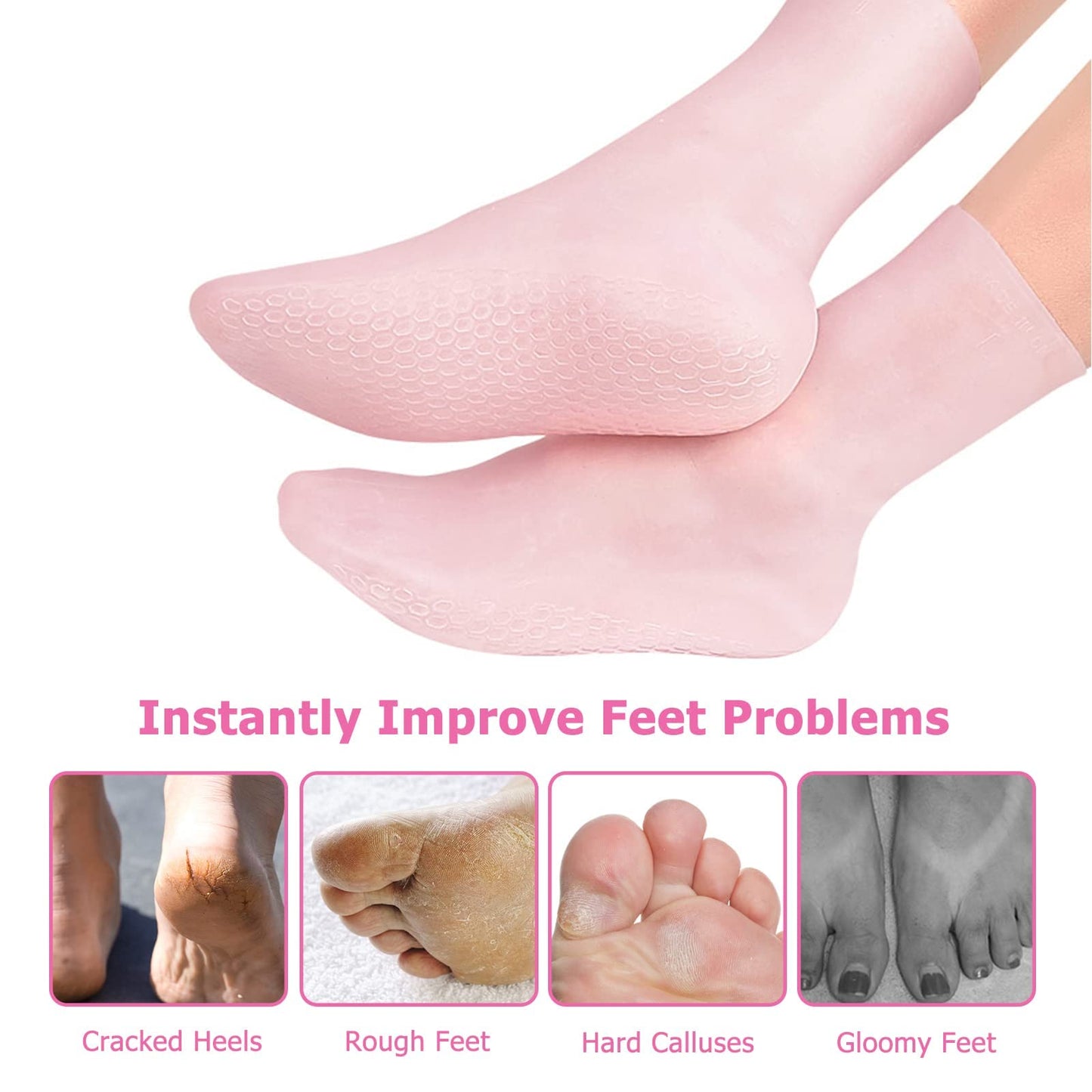 Moisturizing Socks, Long Silicone Socks, Aloe Socks, Soft Gel Socks, Women Foot Spa Pedicure Socks for Repairing Cracked Heel, Dry Feet, Softening Calluses, Rough Skin