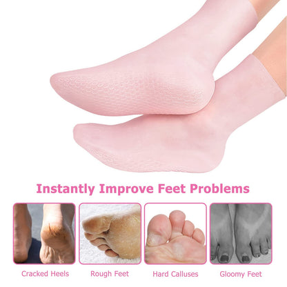 Moisturizing Socks, Long Silicone Socks, Aloe Socks, Soft Gel Socks, Women Foot Spa Pedicure Socks for Repairing Cracked Heel, Dry Feet, Softening Calluses, Rough Skin