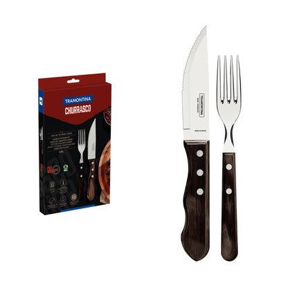 Tramontina Since 1911 Made In Brazil Tramontina 4-Piece Jumbo Barbecue Flatware Set With Stainless-Steel Blades And Brown Polywood Handles