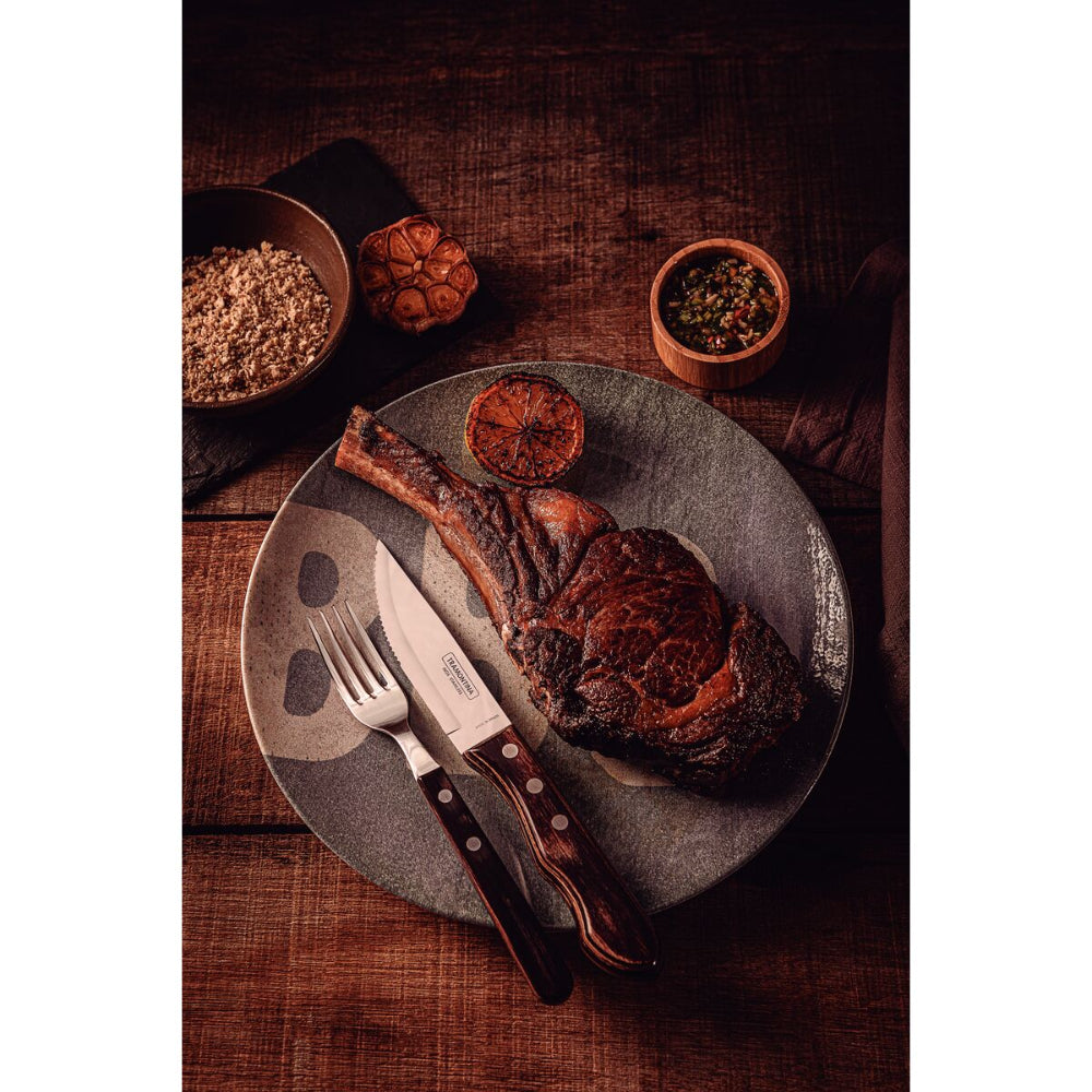 Tramontina Since 1911 Made In Brazil Tramontina 4-Piece Jumbo Barbecue Flatware Set With Stainless-Steel Blades And Brown Polywood Handles