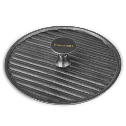 Fissman Round Grill Press With Bakelite Knob  Cast Iron Black 24cm