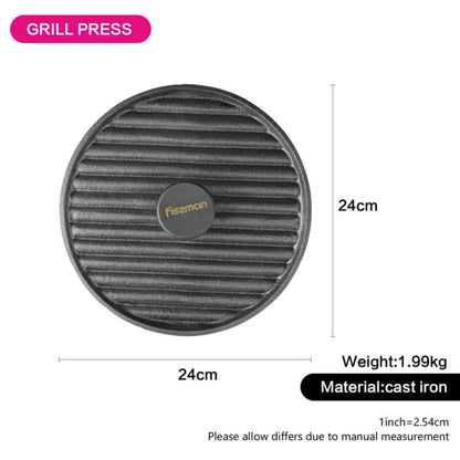 Fissman Round Grill Press With Bakelite Knob  Cast Iron Black 24cm