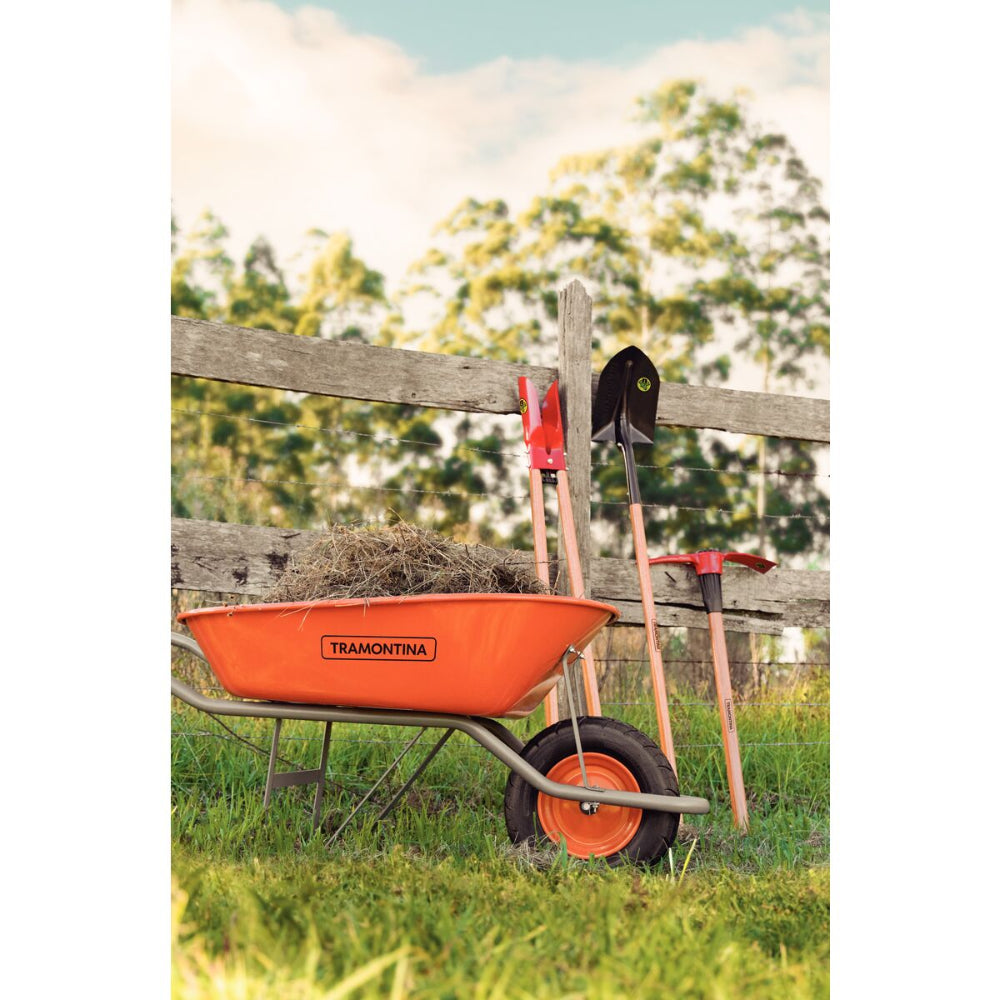 Tramontina Since 1911 Made In Brazil Tramontina'S Wheelbarrow With Orange Metal Extra Deep Bucket 80 L, Metallic Handle And Pneumatic Tire