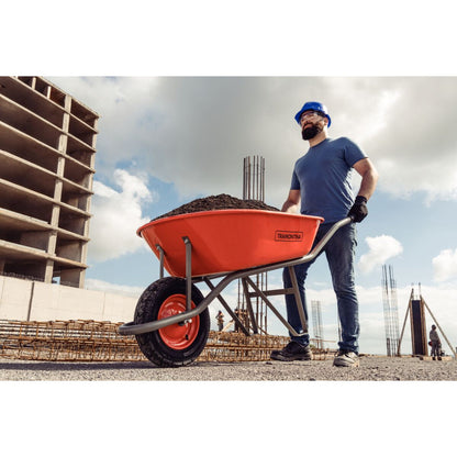 Tramontina Since 1911 Made In Brazil Tramontina'S Wheelbarrow With Orange Metal Extra Deep Bucket 80 L, Metallic Handle And Pneumatic Tire