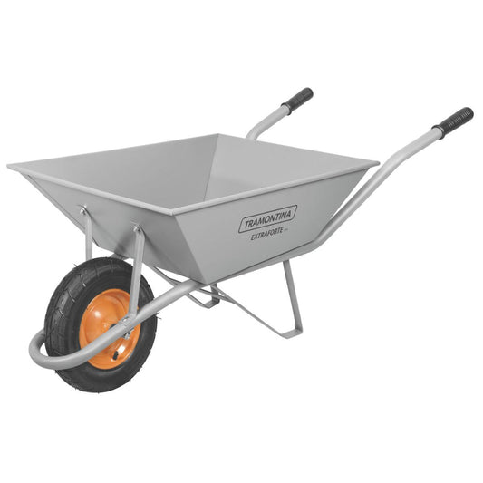 Tramontina Since 1911 Made In Brazil Tramontina'S Wheelbarrow Extraforte With Gray Metal Heavy-Duty Bucket 65 L, Metallic Handle And Pneumatic Tire