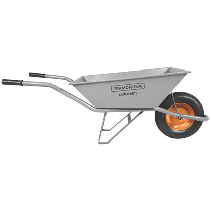 Tramontina Since 1911 Made In Brazil Tramontina'S Wheelbarrow Extraforte With Gray Metal Heavy-Duty Bucket 65 L, Metallic Handle And Pneumatic Tire