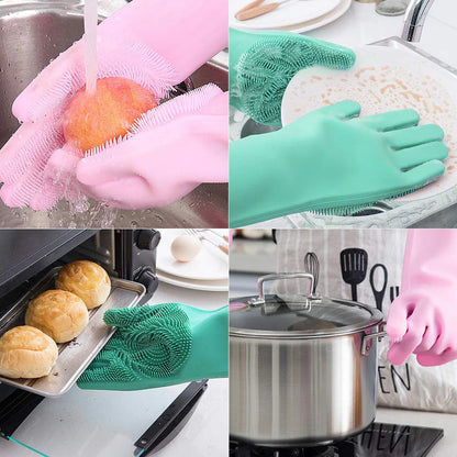 1 Pair Dishwashing Cleaning Gloves Magic Silicone Rubber Dish Pet Washing Glove for Household Scrubber Kitchen Clean Tool Scrub