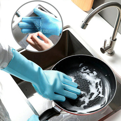 1 Pair Dishwashing Cleaning Gloves Magic Silicone Rubber Dish Pet Washing Glove for Household Scrubber Kitchen Clean Tool Scrub