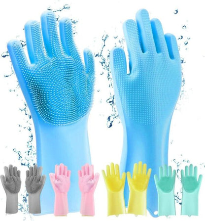 1 Pair Dishwashing Cleaning Gloves Magic Silicone Rubber Dish Pet Washing Glove for Household Scrubber Kitchen Clean Tool Scrub