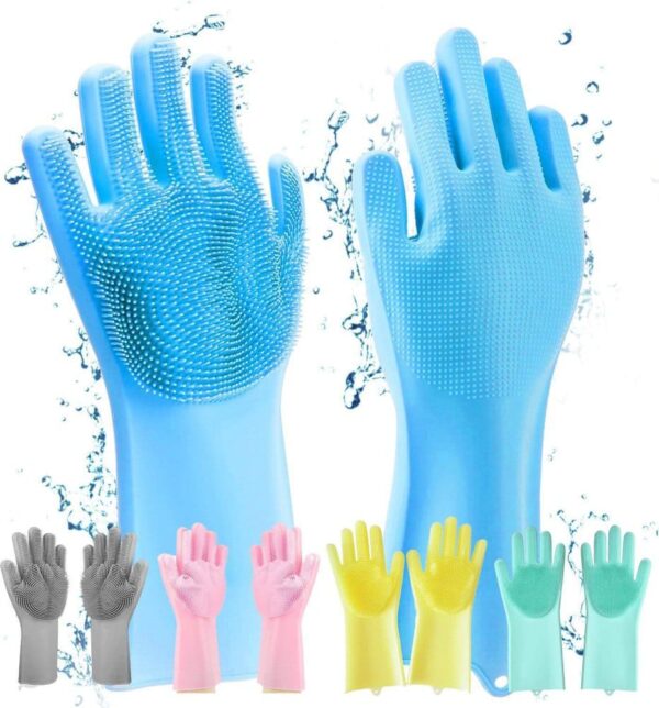 1 Pair Dishwashing Cleaning Gloves Magic Silicone Rubber Dish Pet Washing Glove for Household Scrubber Kitchen Clean Tool Scrub