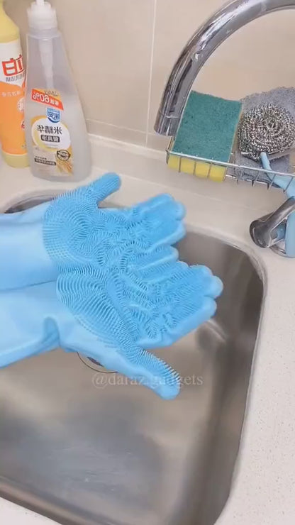1 Pair Dishwashing Cleaning Gloves Magic Silicone Rubber Dish Pet Washing Glove for Household Scrubber Kitchen Clean Tool Scrub